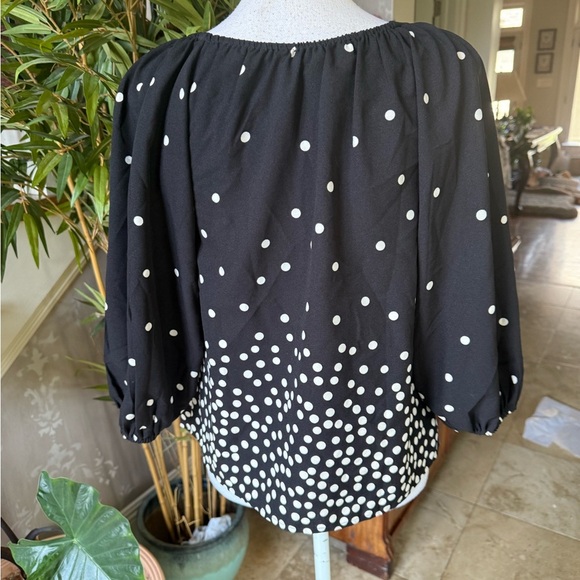 Ann Taylor factory petite XSP NWOT crewneck long sleeve black and white polkadot - Picture 4 of 7